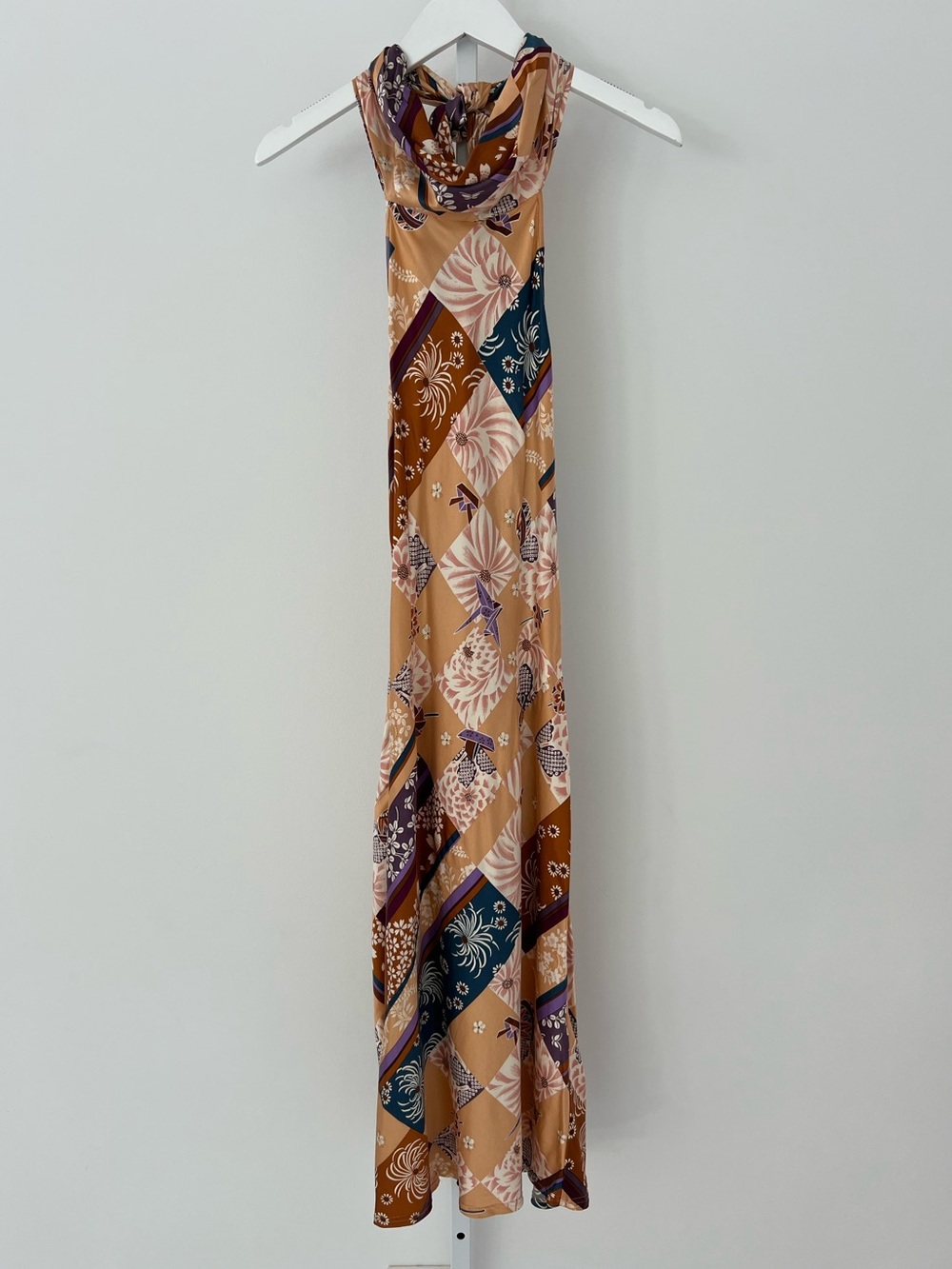 CATHERINE MALANDRINO GOLD TONE SILK HALTER DRESS SIZE US 6